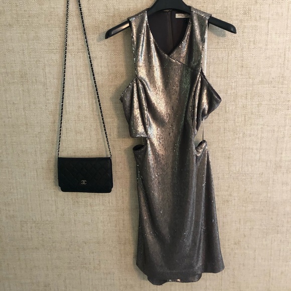 Halston Heritage mini dress! Silver sequined - Picture 2 of 9